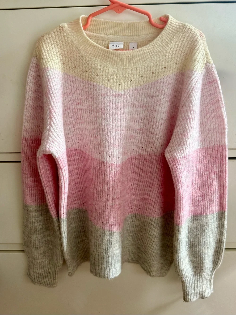 GAP Pink, Cream & Gray Striped Knit Sweater